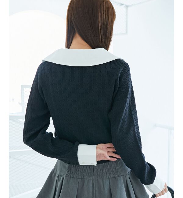  「デコルテオープンバイカラー襟ニット」|ニット・セーター|