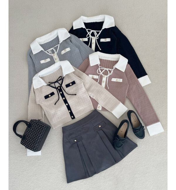  「デコルテオープンバイカラー襟ニット」|ニット・セーター|