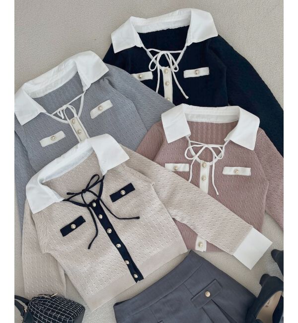  「デコルテオープンバイカラー襟ニット」|ニット・セーター|