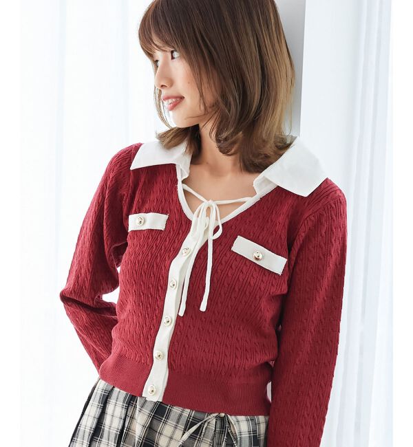  「デコルテオープンバイカラー襟ニット」|ニット・セーター|