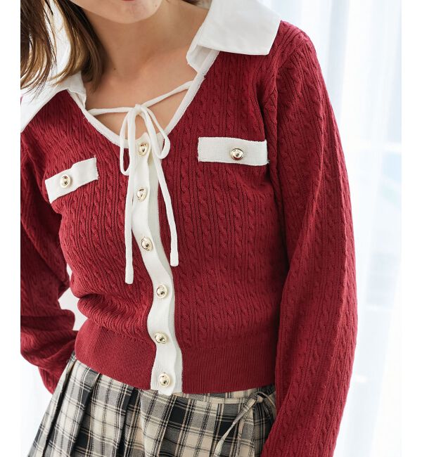  「デコルテオープンバイカラー襟ニット」|ニット・セーター|