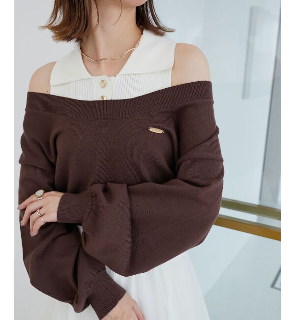  「襟付ノースリニットセットオフショルニット」|ニット・セーター|
