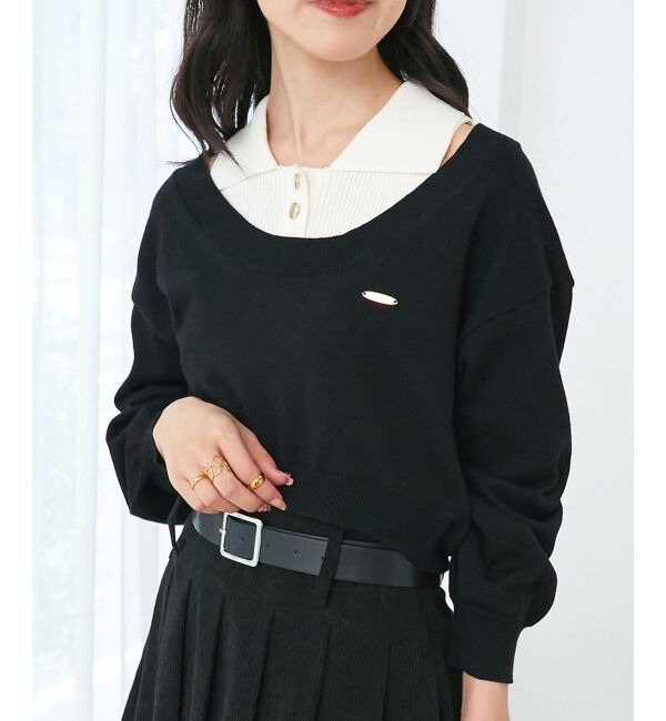  「襟付ノースリニットセットオフショルニット」|ニット・セーター|