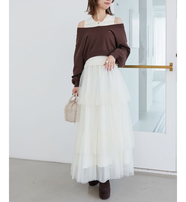  「襟付ノースリニットセットオフショルニット」|ニット・セーター|