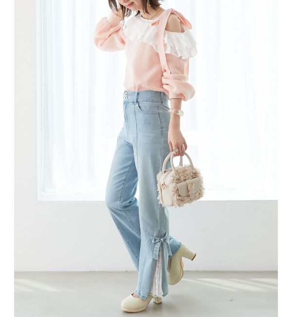  「フリルワンショル肩リボンニット」|ニット・セーター|