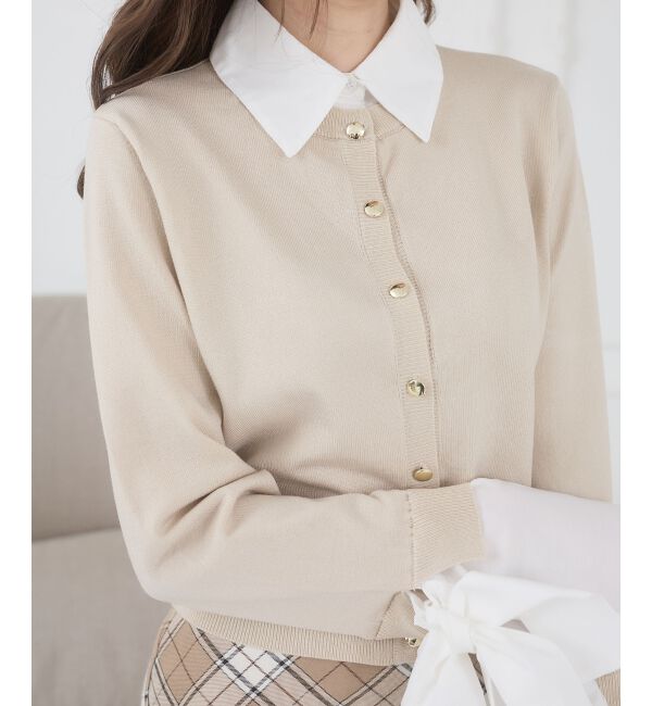  「リボンスリーブシャツ襟カーデ」|カーディガン|