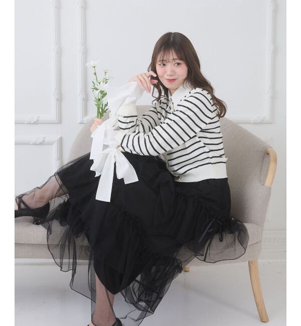  「リボンスリーブシャツ襟カーデ」|カーディガン|