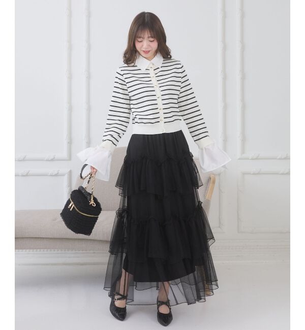  「リボンスリーブシャツ襟カーデ」|カーディガン|