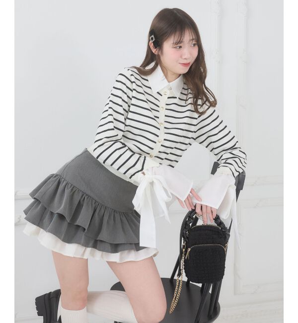  「リボンスリーブシャツ襟カーデ」|カーディガン|