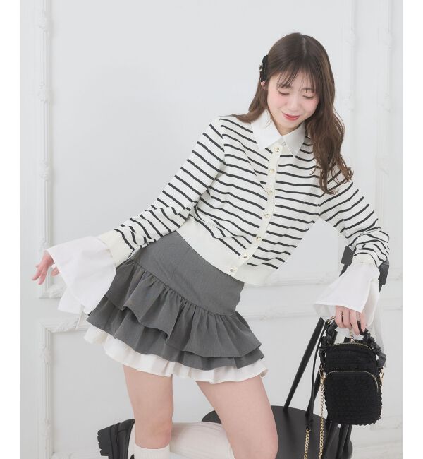  「リボンスリーブシャツ襟カーデ」|カーディガン|