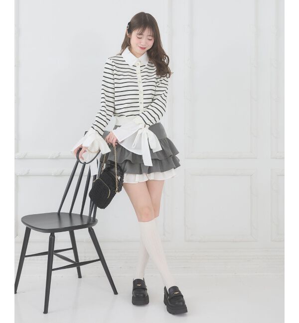  「リボンスリーブシャツ襟カーデ」|カーディガン|