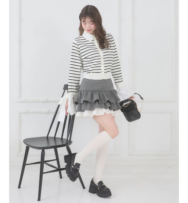  「リボンスリーブシャツ襟カーデ」|カーディガン|