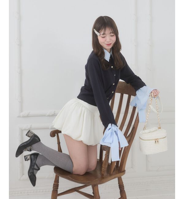  「リボンスリーブシャツ襟カーデ」|カーディガン|