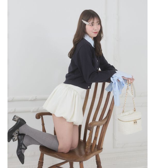  「リボンスリーブシャツ襟カーデ」|カーディガン|
