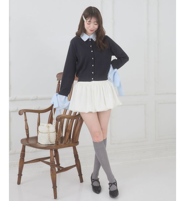  「リボンスリーブシャツ襟カーデ」|カーディガン|