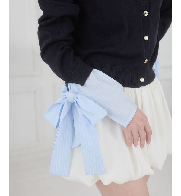  「リボンスリーブシャツ襟カーデ」|カーディガン|