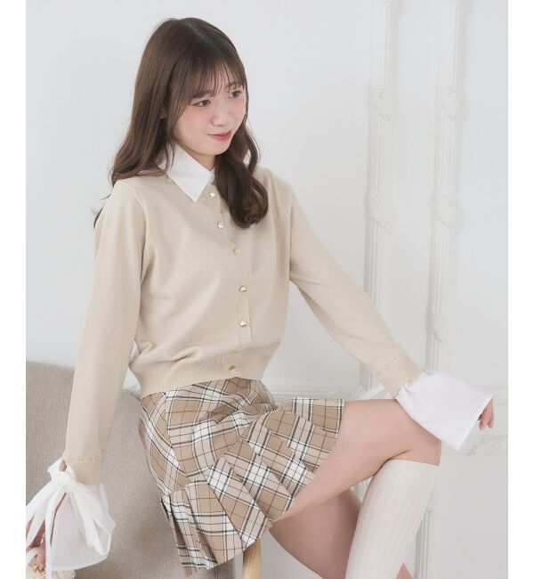  「リボンスリーブシャツ襟カーデ」|カーディガン|