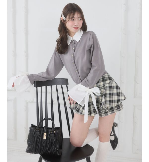  「リボンスリーブシャツ襟カーデ」|カーディガン|