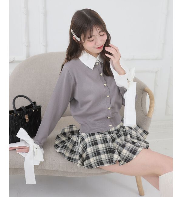  「リボンスリーブシャツ襟カーデ」|カーディガン|