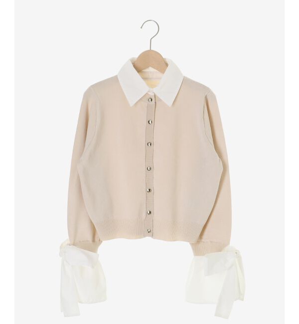  「リボンスリーブシャツ襟カーデ」|カーディガン|