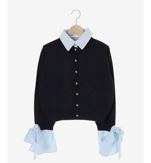 「リボンスリーブシャツ襟カーデ」|カーディガン|