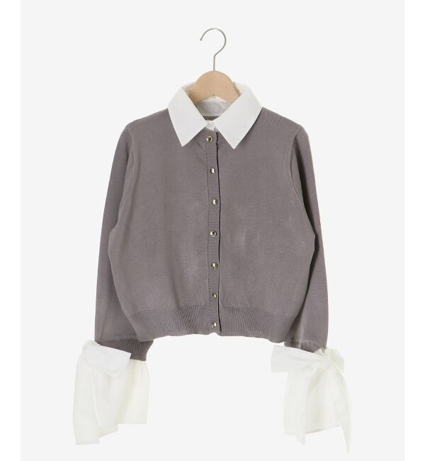  「リボンスリーブシャツ襟カーデ」|カーディガン|