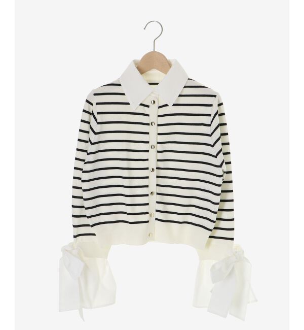  「リボンスリーブシャツ襟カーデ」|カーディガン|