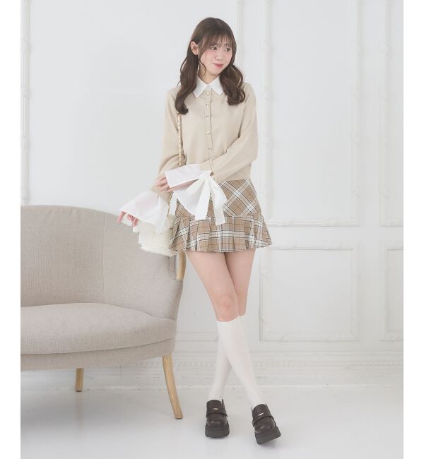  「リボンスリーブシャツ襟カーデ」|カーディガン|