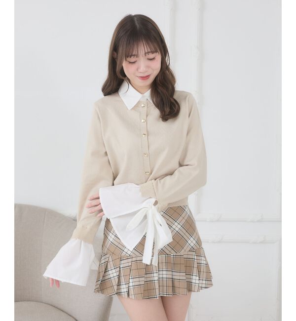  「リボンスリーブシャツ襟カーデ」|カーディガン|