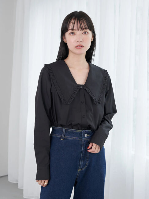 earth music&ecology「BIG衿フリルブラウス」|シャツ・ブラウス|ブラック