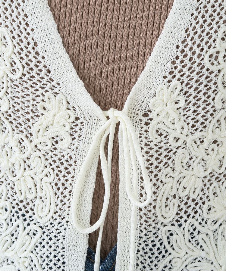 earth music&ecology「フラワー刺繍メッシュベスト」|ベスト・ジレ|