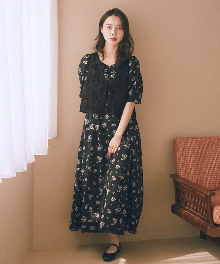 earth music&ecology「フラワー刺繍メッシュベスト」|ベスト・ジレ|