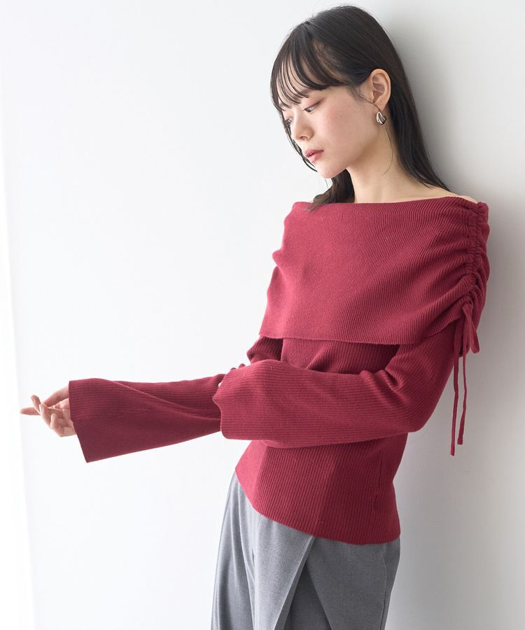 earth music&ecology「リボンギャザーオフショルニットプルオーバー」|ニット・セーター|