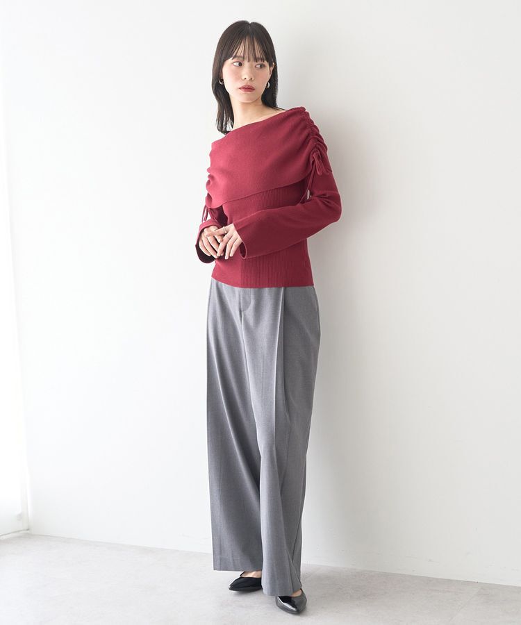 earth music&ecology「リボンギャザーオフショルニットプルオーバー」|ニット・セーター|