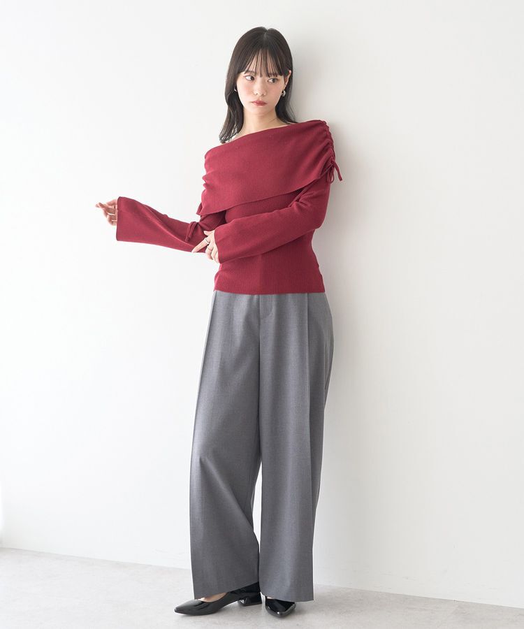 earth music&ecology「リボンギャザーオフショルニットプルオーバー」|ニット・セーター|