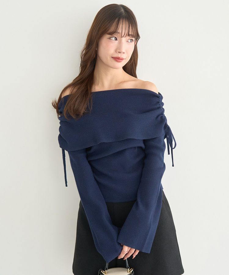 earth music&ecology「リボンギャザーオフショルニットプルオーバー」|ニット・セーター|