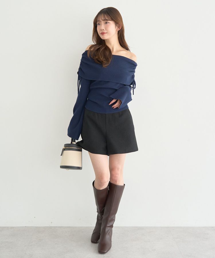 earth music&ecology「リボンギャザーオフショルニットプルオーバー」|ニット・セーター|