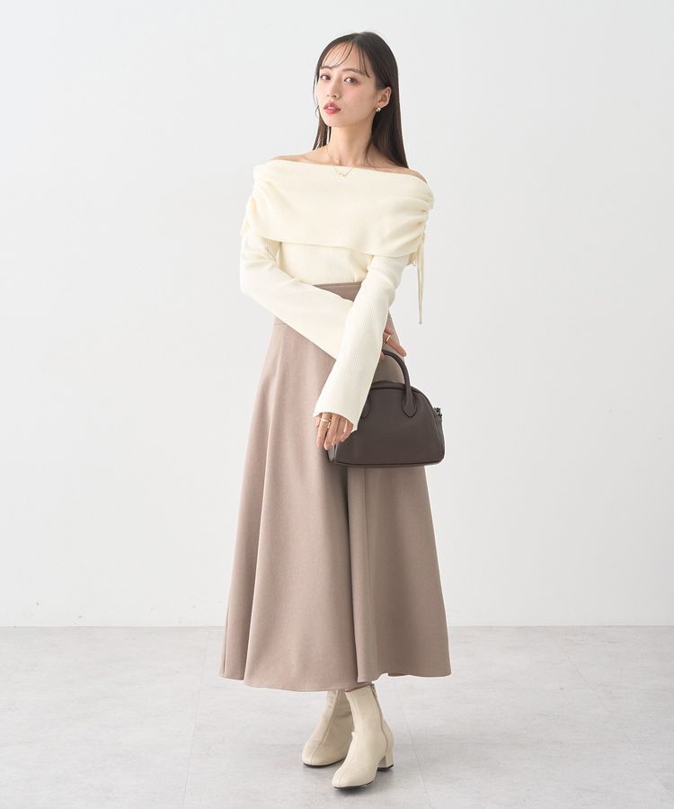 earth music&ecology「リボンギャザーオフショルニットプルオーバー」|ニット・セーター|