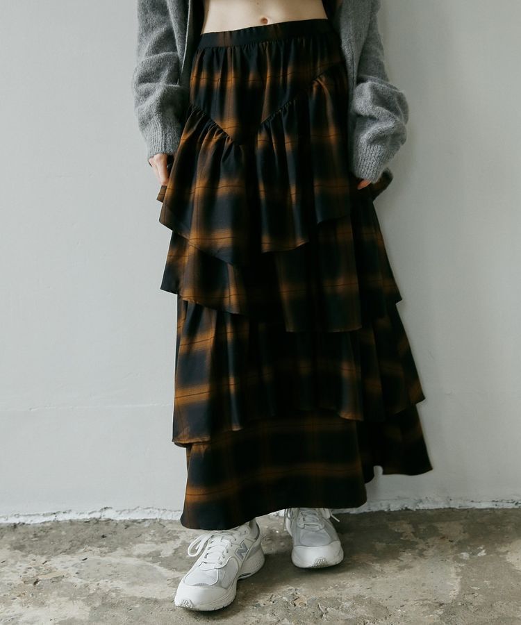 GARAGE OF GOOD CLOTHING「チェックランダムティアードフリルスカート」|フレア|