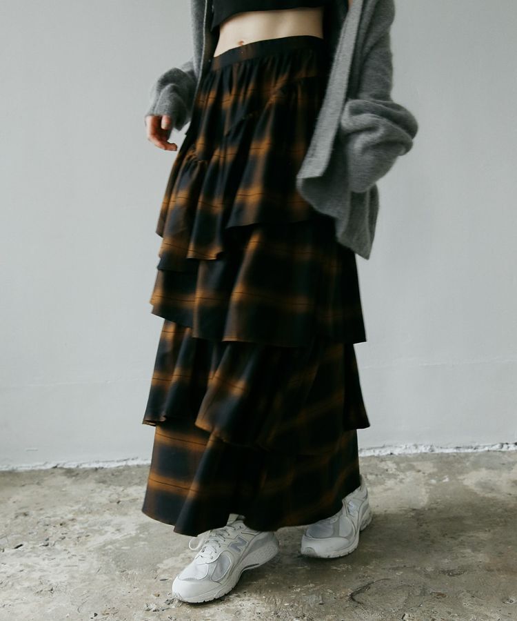 GARAGE OF GOOD CLOTHING「チェックランダムティアードフリルスカート」|フレア|