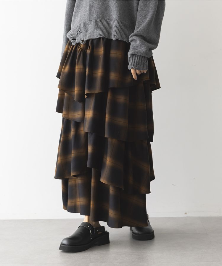 GARAGE OF GOOD CLOTHING「チェックランダムティアードフリルスカート」|フレア|