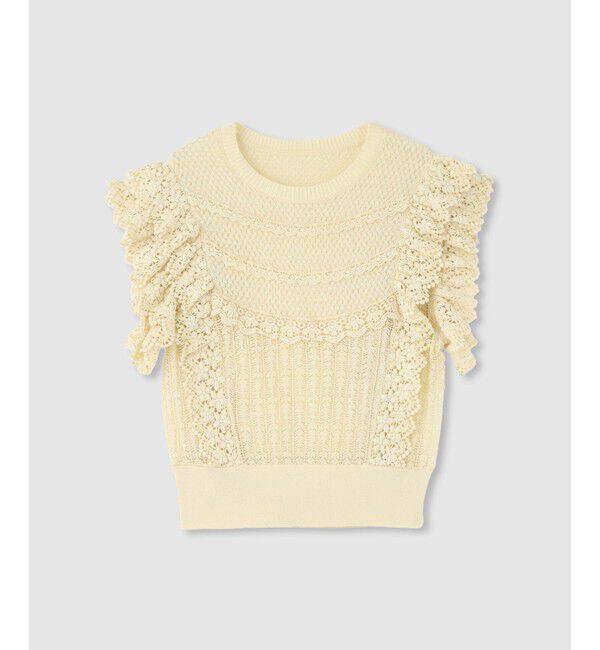 LOULOU WILLOUGHBY「【LOULOU WILLOUGHBY】レースフリルニットプルオーバー」|ニット・セーター|