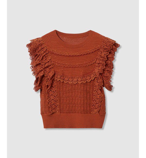 LOULOU WILLOUGHBY「【LOULOU WILLOUGHBY】レースフリルニットプルオーバー」|ニット・セーター|
