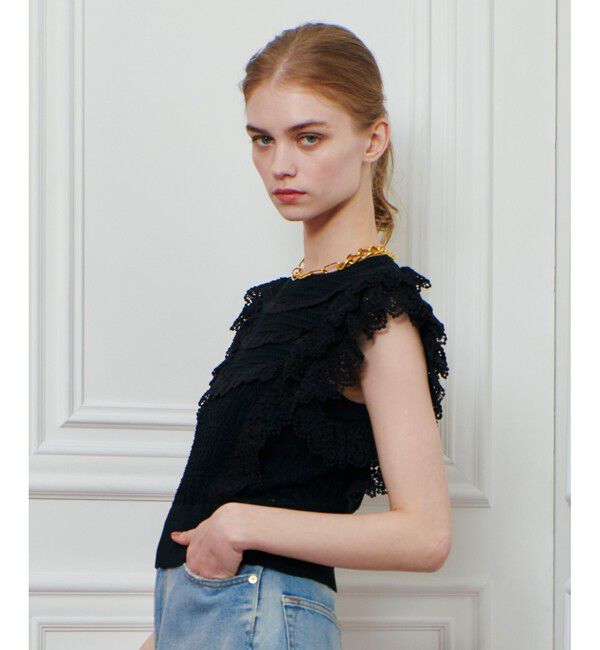 LOULOU WILLOUGHBY「【LOULOU WILLOUGHBY】レースフリルニットプルオーバー」|ニット・セーター|