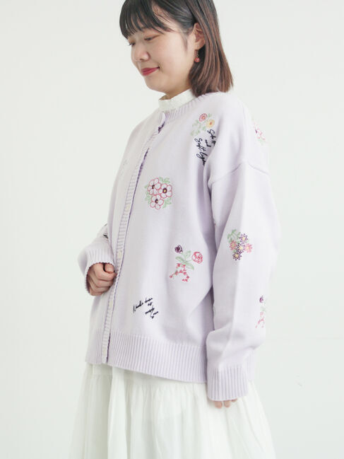 Samansa Mos2「花+ロゴ総柄刺繍カーディガン」|カーディガン|