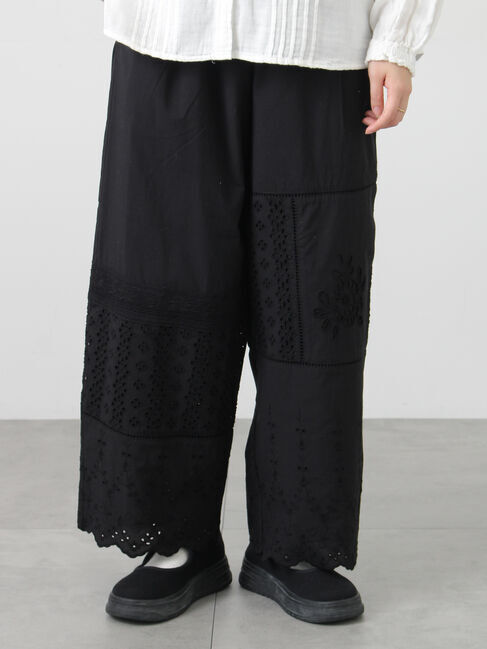 Samansa Mos2「レースパッチワークパンツ」|その他|ブラック