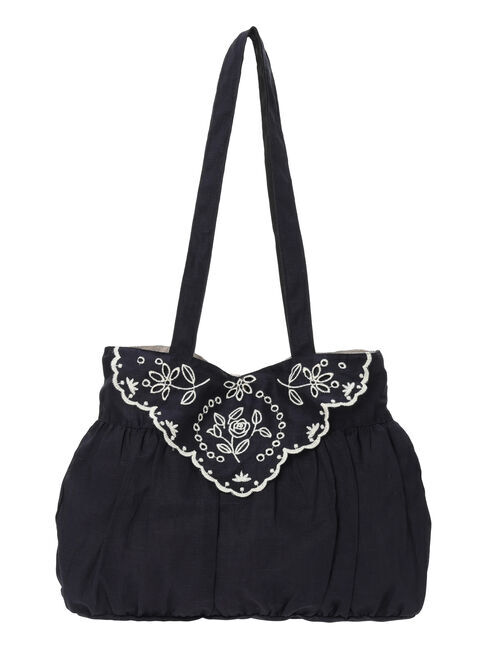 Samansa Mos2「ローズ柄スカラップ刺繍バッグ」|その他|チャコールグレー