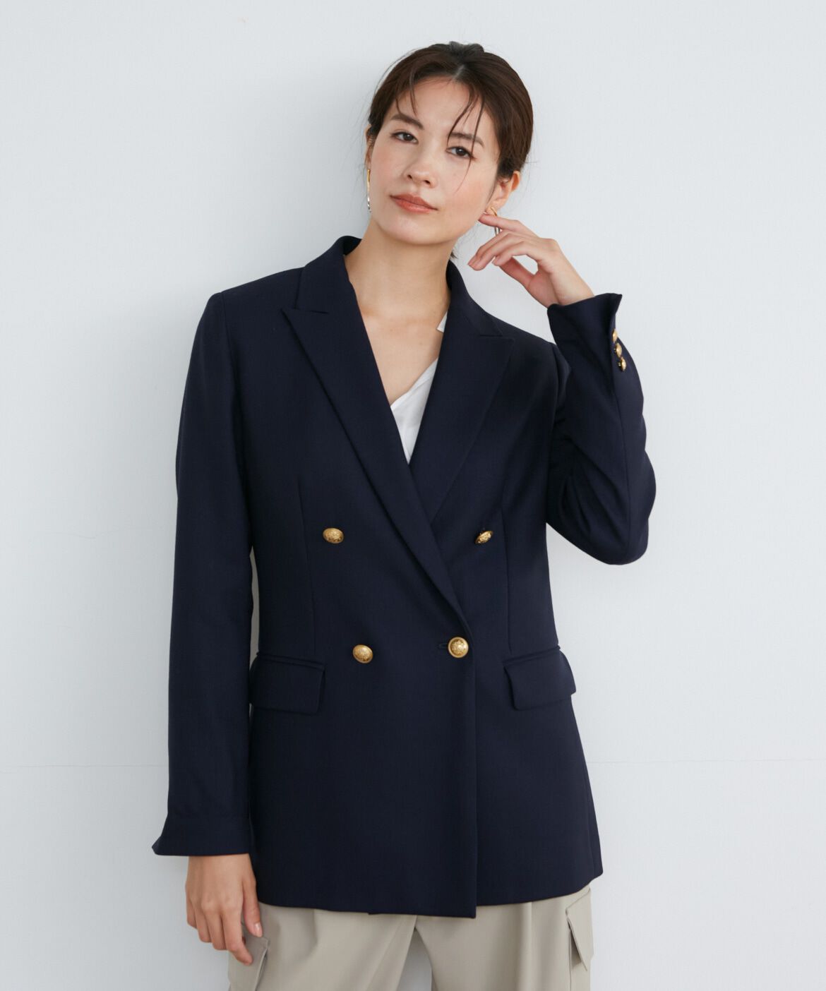 INED「《大きいサイズ》定番ダブルブレストジャケット」|テーラードジャケット|ネイビー