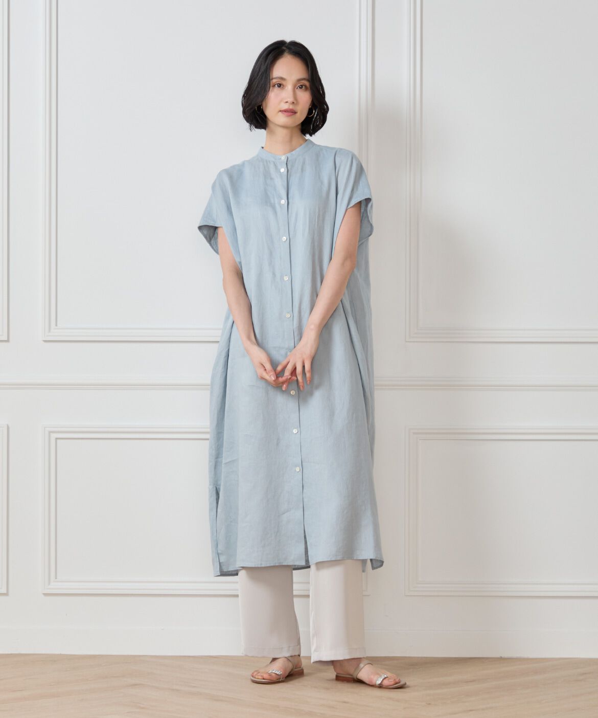7-IDconcept.「リネンフレンチスリーブシャツワンピース」|ワンピース|