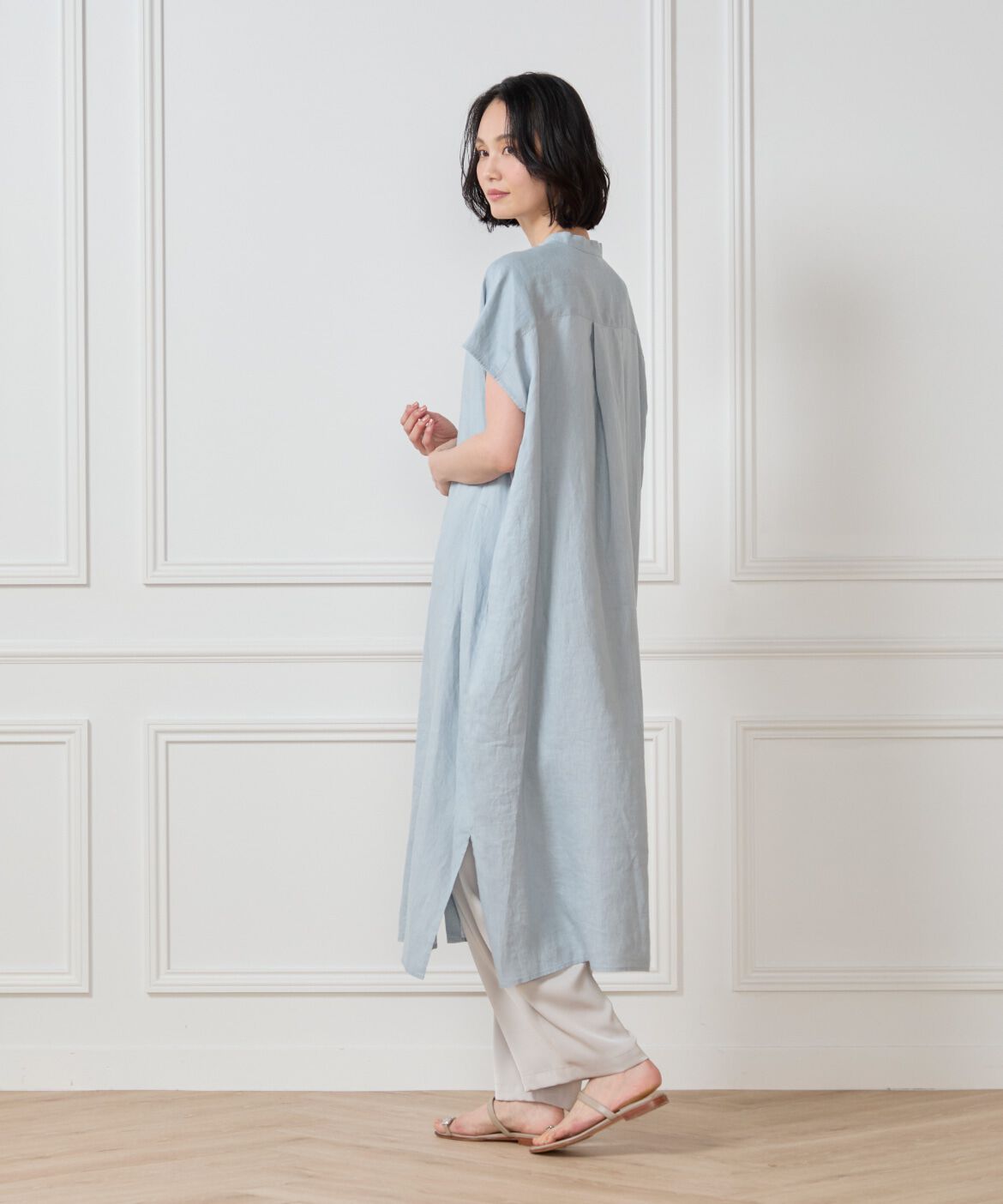 7-IDconcept.「リネンフレンチスリーブシャツワンピース」|ワンピース|
